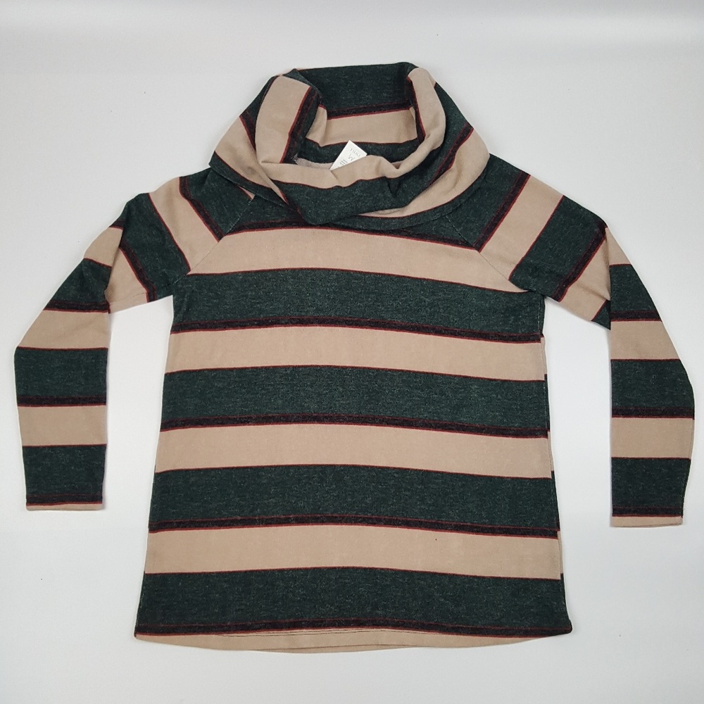 Style Rack | Beige Green Striped Cowl Neck Top